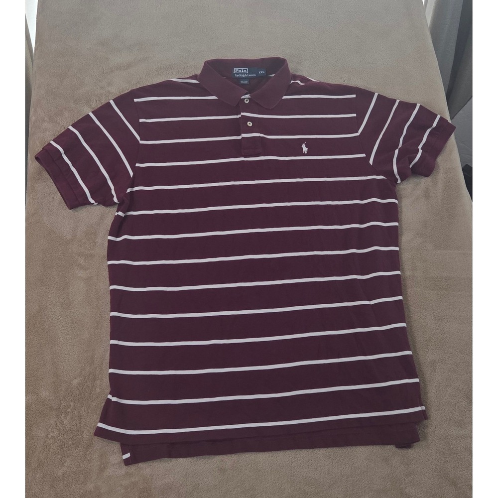 Vintage Polo Ralph Lauren Men Size 2XL Maroon Striped Mesh Short Sleeve EUC
